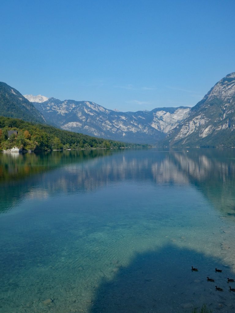View of Lake Bohinj in summer from Ribcev Laz